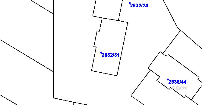 Parcela st. 2832/31 v KÚ Kamenice nad Lipou, Katastrální mapa