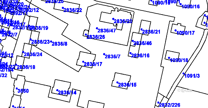 Parcela st. 2836/7 v KÚ Kamenice nad Lipou, Katastrální mapa