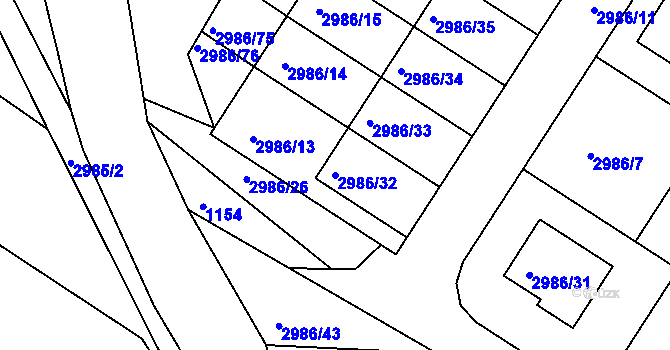 Parcela st. 2986/32 v KÚ Kamenice nad Lipou, Katastrální mapa