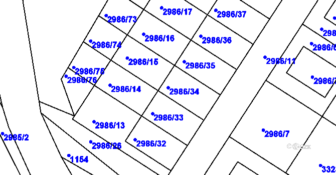 Parcela st. 2986/34 v KÚ Kamenice nad Lipou, Katastrální mapa
