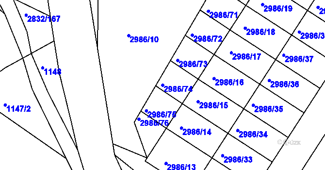 Parcela st. 2986/74 v KÚ Kamenice nad Lipou, Katastrální mapa