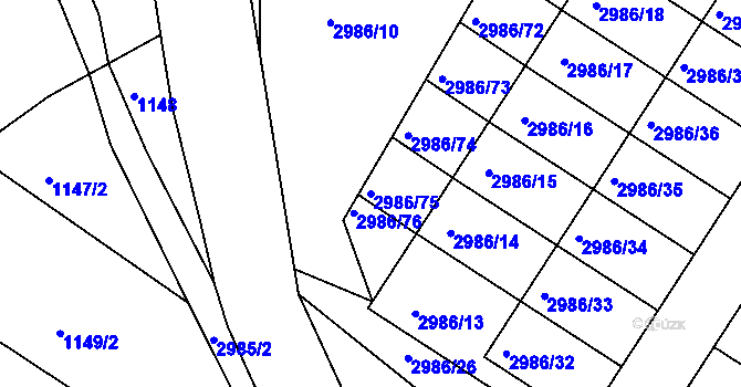 Parcela st. 2986/75 v KÚ Kamenice nad Lipou, Katastrální mapa