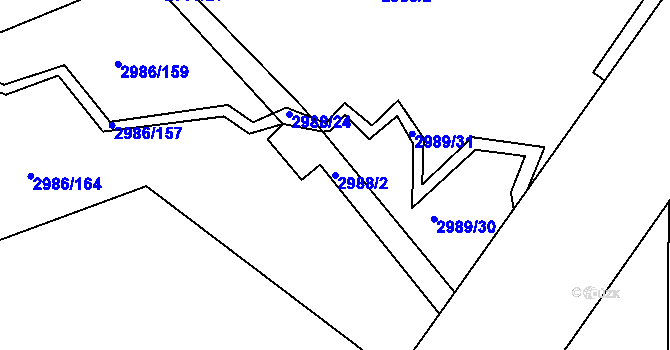 Parcela st. 2988/2 v KÚ Kamenice nad Lipou, Katastrální mapa