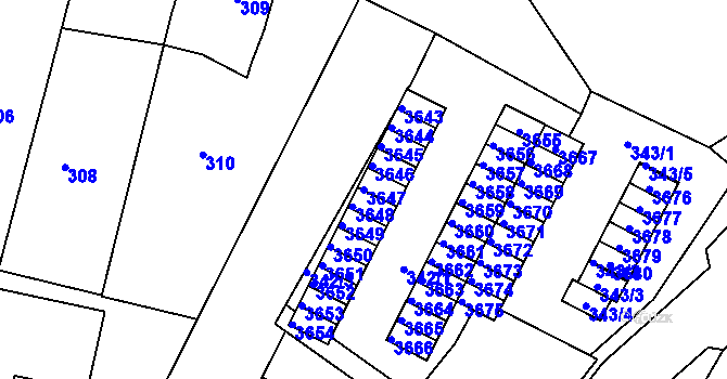 Parcela st. 3647 v KÚ Kamenice nad Lipou, Katastrální mapa