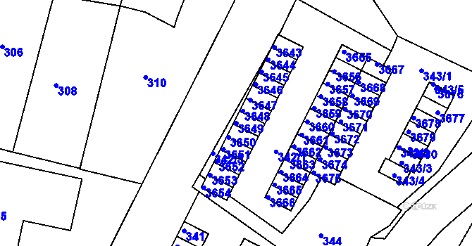 Parcela st. 3649 v KÚ Kamenice nad Lipou, Katastrální mapa