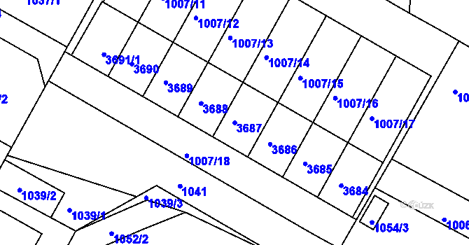 Parcela st. 3687 v KÚ Kamenice nad Lipou, Katastrální mapa