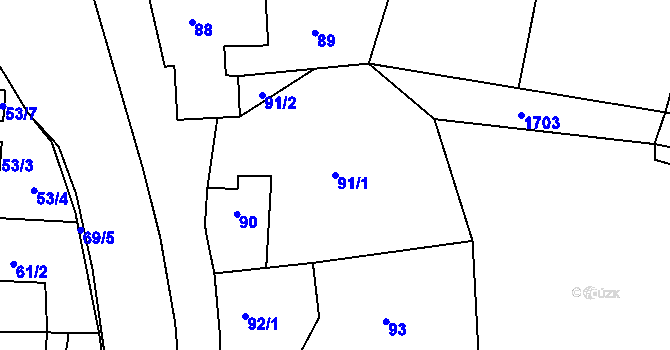 Parcela st. 91/1 v KÚ Kamenice nad Lipou, Katastrální mapa