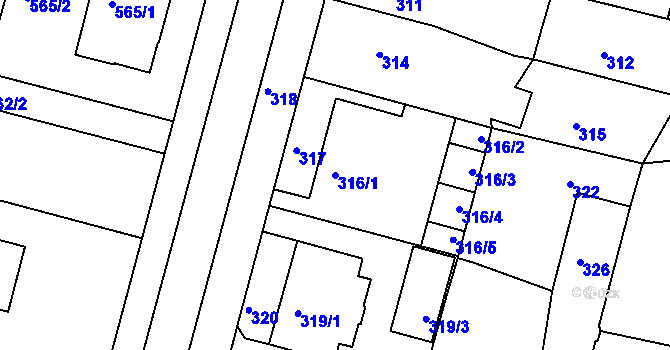 Parcela st. 316/1 v KÚ Kamenice nad Lipou, Katastrální mapa