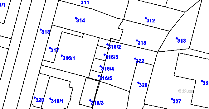 Parcela st. 316/3 v KÚ Kamenice nad Lipou, Katastrální mapa