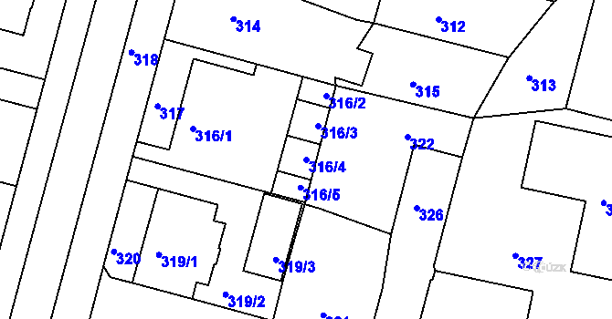 Parcela st. 316/4 v KÚ Kamenice nad Lipou, Katastrální mapa