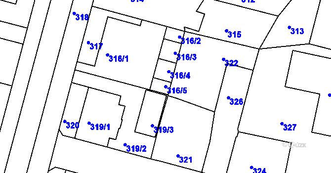 Parcela st. 316/5 v KÚ Kamenice nad Lipou, Katastrální mapa