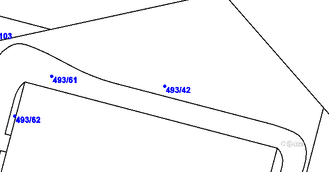 Parcela st. 493/42 v KÚ Kamenice nad Lipou, Katastrální mapa