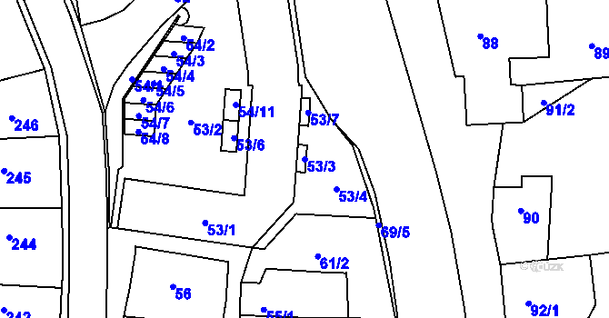 Parcela st. 53/3 v KÚ Kamenice nad Lipou, Katastrální mapa