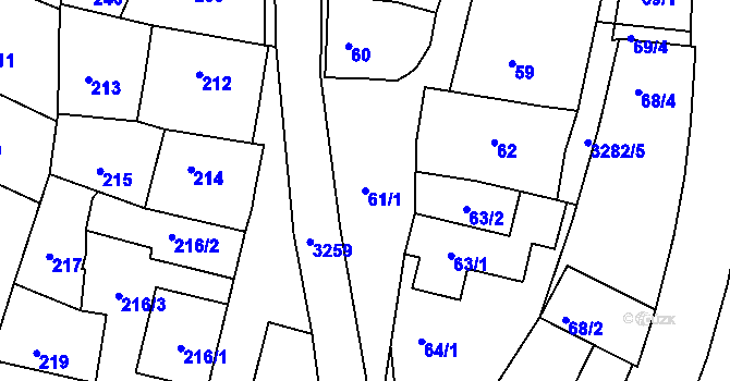 Parcela st. 61/1 v KÚ Kamenice nad Lipou, Katastrální mapa