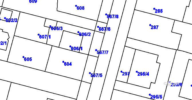 Parcela st. 567/7 v KÚ Kamenice nad Lipou, Katastrální mapa