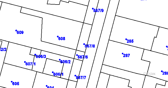 Parcela st. 567/8 v KÚ Kamenice nad Lipou, Katastrální mapa