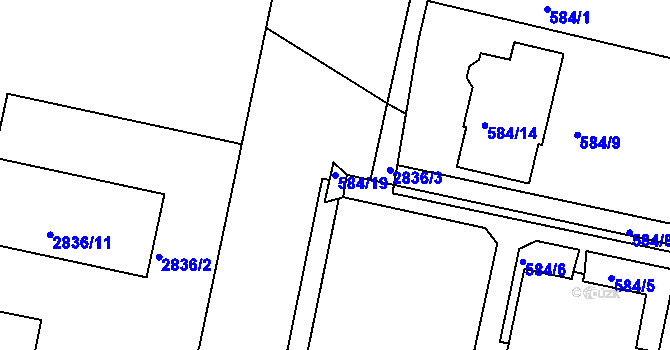 Parcela st. 584/19 v KÚ Kamenice nad Lipou, Katastrální mapa