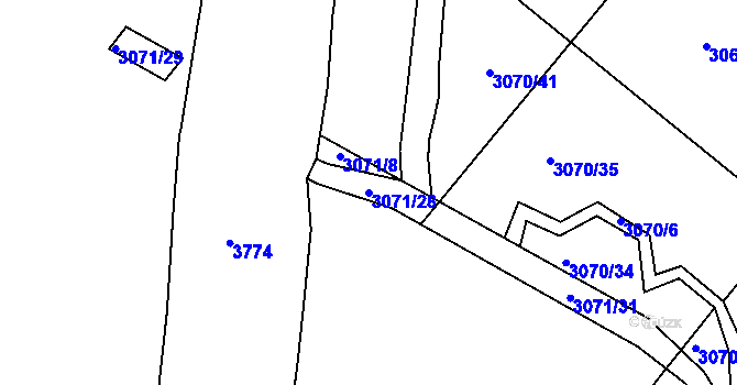 Parcela st. 3071/28 v KÚ Kamenice nad Lipou, Katastrální mapa