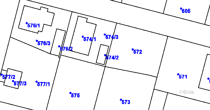 Parcela st. 574/2 v KÚ Kamenice nad Lipou, Katastrální mapa