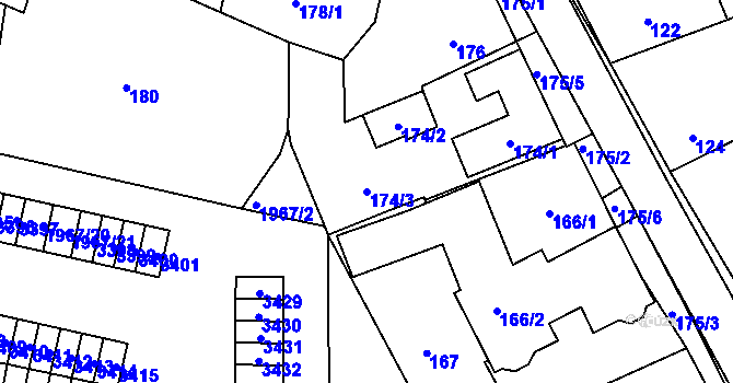 Parcela st. 174/3 v KÚ Kamenice nad Lipou, Katastrální mapa