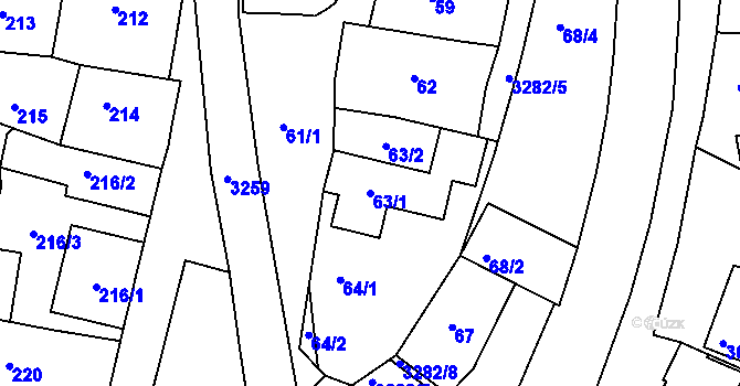 Parcela st. 63/1 v KÚ Kamenice nad Lipou, Katastrální mapa