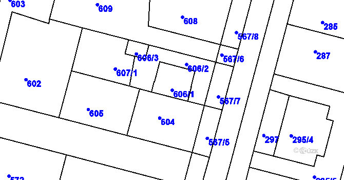 Parcela st. 606/1 v KÚ Kamenice nad Lipou, Katastrální mapa