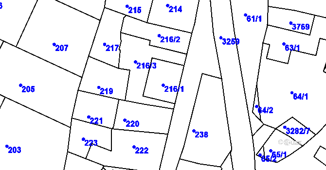 Parcela st. 216/1 v KÚ Kamenice nad Lipou, Katastrální mapa