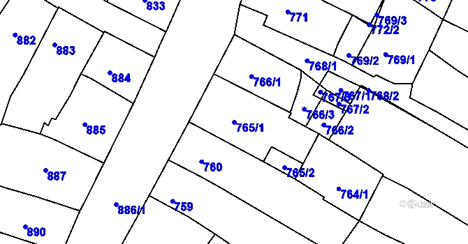 Parcela st. 765/1 v KÚ Kamenice nad Lipou, Katastrální mapa