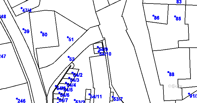 Parcela st. 54/10 v KÚ Kamenice nad Lipou, Katastrální mapa