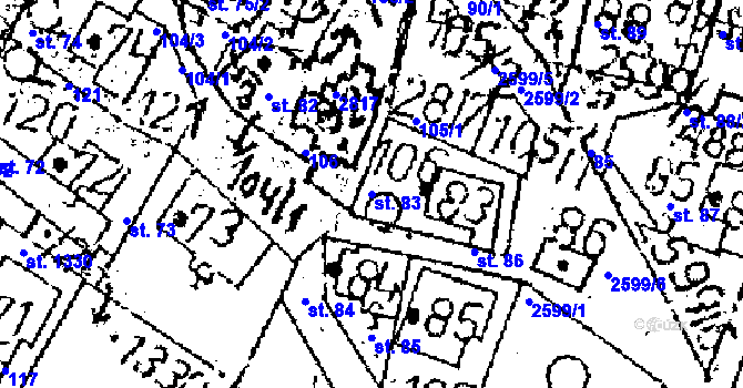 Parcela st. 83 v KÚ Kamenický Šenov, Katastrální mapa