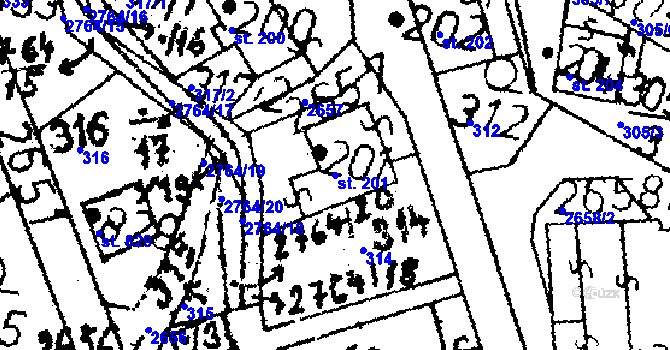 Parcela st. 201 v KÚ Kamenický Šenov, Katastrální mapa