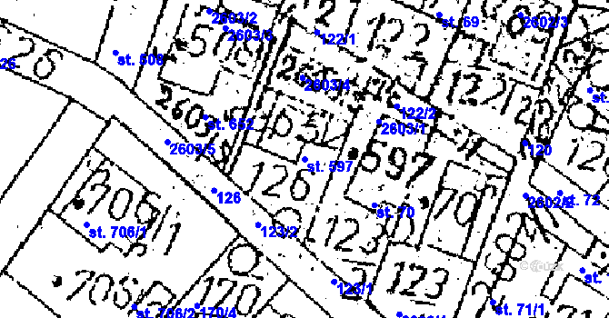 Parcela st. 597 v KÚ Kamenický Šenov, Katastrální mapa
