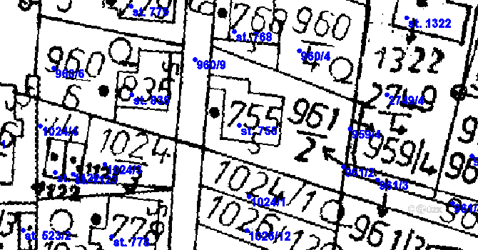 Parcela st. 755 v KÚ Kamenický Šenov, Katastrální mapa