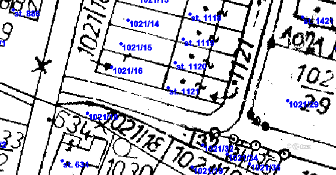 Parcela st. 1121 v KÚ Kamenický Šenov, Katastrální mapa