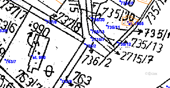 Parcela st. 736/2 v KÚ Kamenický Šenov, Katastrální mapa