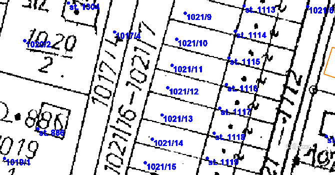 Parcela st. 1021/12 v KÚ Kamenický Šenov, Katastrální mapa