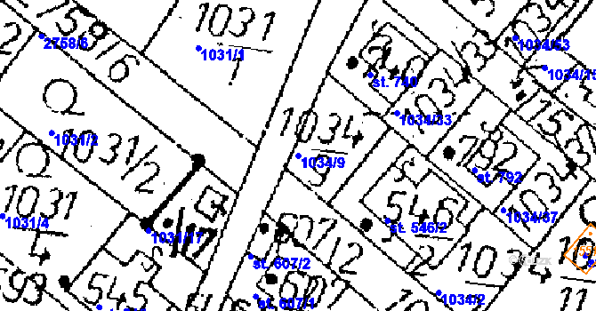 Parcela st. 1034/9 v KÚ Kamenický Šenov, Katastrální mapa