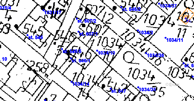 Parcela st. 1034/10 v KÚ Kamenický Šenov, Katastrální mapa