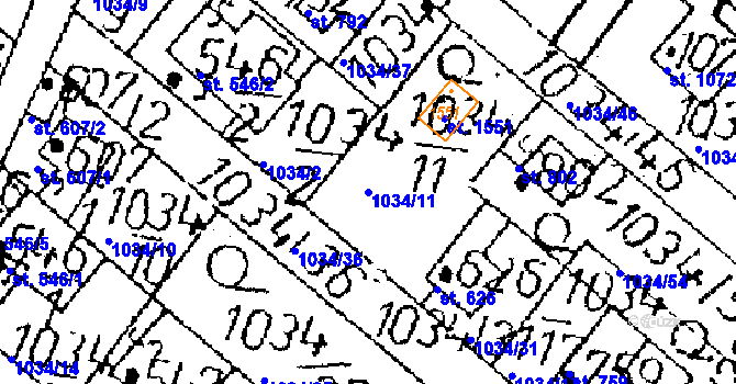 Parcela st. 1034/11 v KÚ Kamenický Šenov, Katastrální mapa