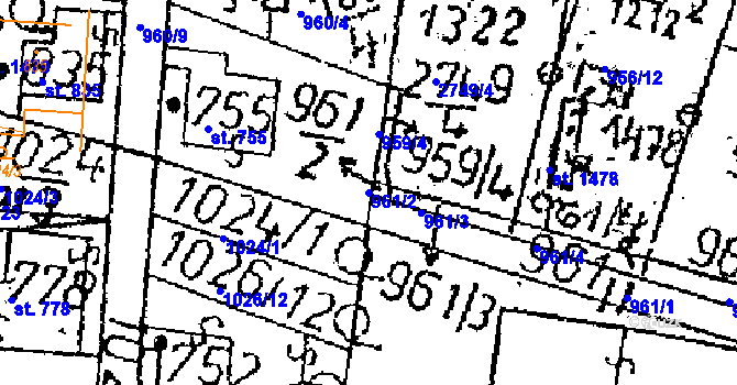 Parcela st. 961/2 v KÚ Kamenický Šenov, Katastrální mapa