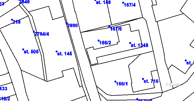 Parcela st. 166/2 v KÚ Kamenický Šenov, Katastrální mapa