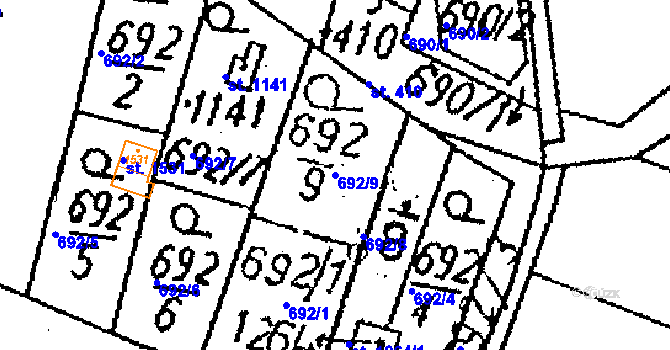 Parcela st. 692/9 v KÚ Kamenický Šenov, Katastrální mapa