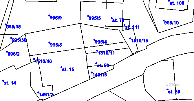 Parcela st. 1510/11 v KÚ Kamenička, Katastrální mapa