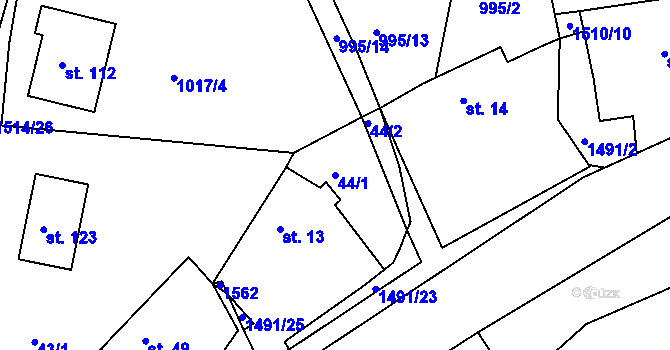 Parcela st. 44/1 v KÚ Kamenička, Katastrální mapa