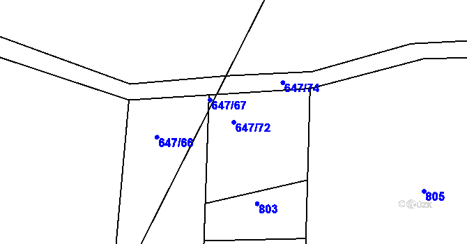 Parcela st. 647/72 v KÚ Kamenička, Katastrální mapa