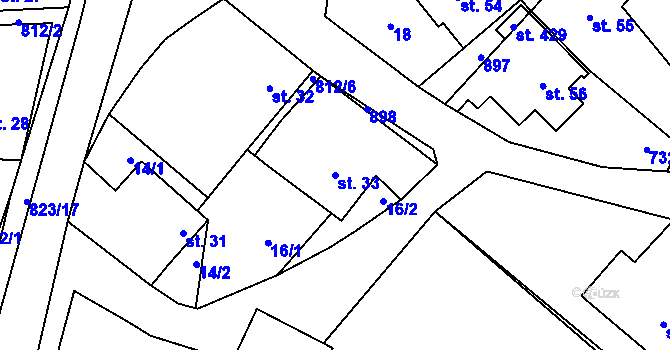 Parcela st. 33 v KÚ Kameničky, Katastrální mapa