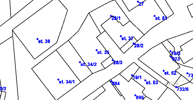 Parcela st. 35 v KÚ Kameničky, Katastrální mapa