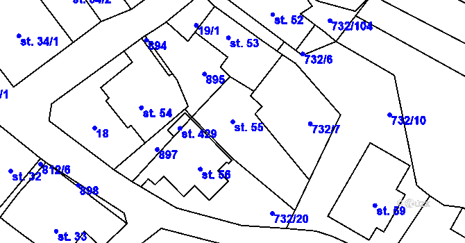 Parcela st. 55 v KÚ Kameničky, Katastrální mapa