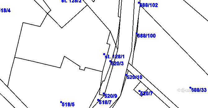Parcela st. 128/1 v KÚ Kameničky, Katastrální mapa
