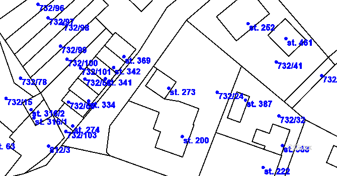 Parcela st. 273 v KÚ Kameničky, Katastrální mapa